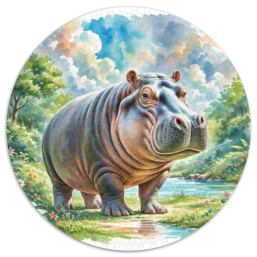 Hippopotamus Puzzles Rundes Puzzle 1000 Teile Circular Puzzles 1000pcs (67.5x67.5cm) Für Erwachsene Kinder Tierwelt Stressabbau Spielzeug Kreative DIY Karton von NAOFEKUID