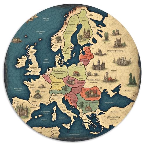 Karte von Europa Puzzles Rundes Puzzle 1000 Teile Circular Puzzles 1000pcs (67.5x67.5cm) Für Erwachsene Kinder Pädagogisches Kreative DIY Karton von NAOFEKUID