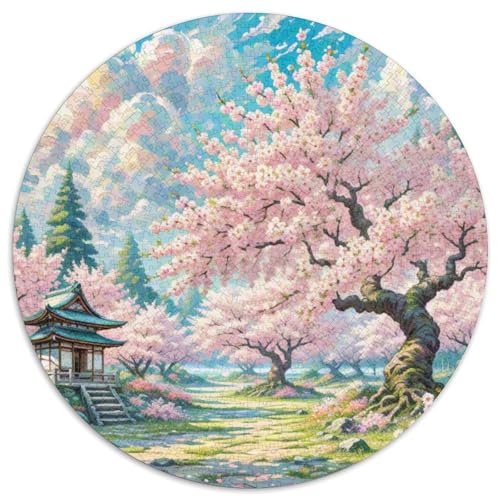 Kirschblüte Puzzle Rund Puzzles 1000 Teile Circular Puzzles 1000pcs (67.5x67.5cm) Für Erwachsene Kinder Pflanze Schöne Landschaft Pädagogisches Familienpuzzle DIY Karton von NAOFEKUID