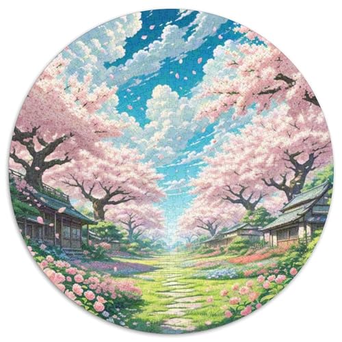 Kirschblüte Puzzle Rund Puzzles 1000 Teile Circular Puzzles 1000pcs (67.5x67.5cm) Für Erwachsene Kinder Pflanze Schöne Landschaft Stressabbau Spielzeug Kreative DIY Karton von NAOFEKUID