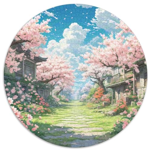 Kirschblüte Puzzle Rund Puzzles 1000 Teile Circular Puzzles 1000pcs (67.5x67.5cm) Für Erwachsene Kinder Pflanze Schöne Landschaft Stressabbau Spielzeug Kreative DIY Karton von NAOFEKUID