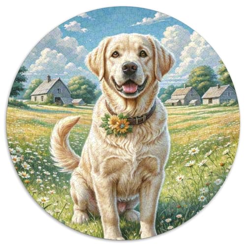 Labrador Retriever Puzzle Rund Puzzles 1000 Teile Circular Puzzle 1000pcs (67.5x67.5cm) Für Erwachsene Und Kinder Tier niedliche Haustiere Pädagogisches Kreative DIY Karton von NAOFEKUID