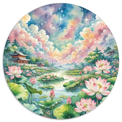 Lotus Puzzle Rund Puzzles 1000 Teile Circular Puzzles 1000pcs (67.5x67.5cm) Für Erwachsene Kinder Pflanze Schöne Landschaft Pädagogisches Familienpuzzle DIY Karton von NAOFEKUID