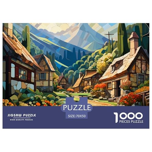 Mountain Village Ferienhaus Puzzle 1000 Teile Puzzle 70x50cm/1000pcs Für Erwachsene Und Kinder Pädagogisches Familienpuzzle DIY Karton von NAOFEKUID