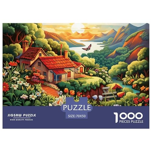 Mountain Village Ferienhaus Puzzle 1000 Teile Puzzles 70x50cm/1000pcs Für Erwachsene Kinder Stressabbau Spielzeug Kreative DIY Karton von NAOFEKUID