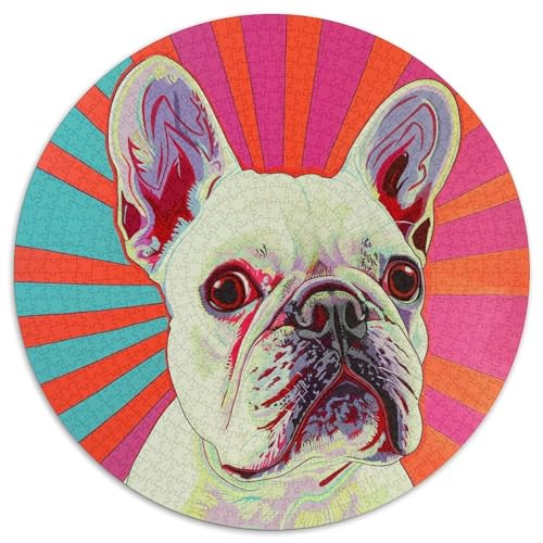 Pet French BullHund Puzzle Rund Puzzles 1000 Teile Circular Puzzles 1000pcs (67.5x67.5cm) Für Erwachsene Kinder Pädagogisches Familienpuzzle DIY Karton von NAOFEKUID