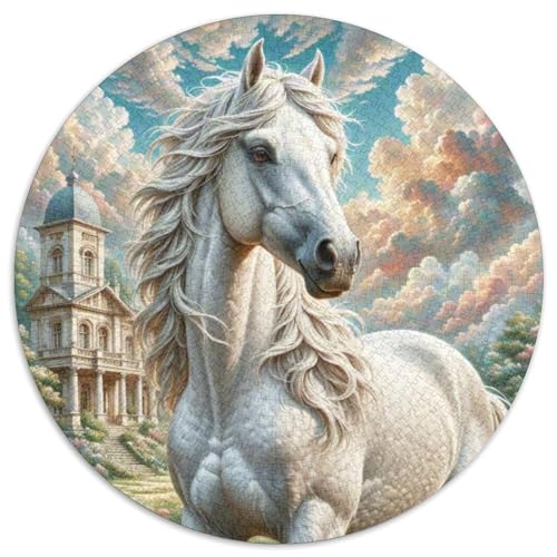 Pferd Puzzles Rundes Puzzle 1000 Teile Circular Puzzle 1000pcs (67.5x67.5cm) Für Erwachsene Kinder Tierwelt Stressabbau Spielzeug Kreative DIY Karton von NAOFEKUID