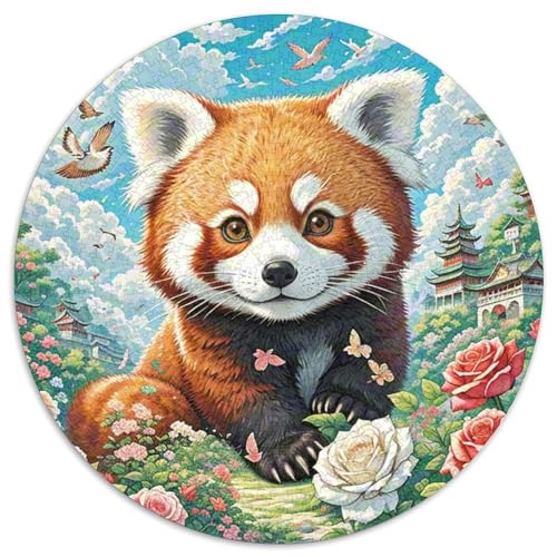 Roter Panda Puzzle Rundes Puzzle 1000 Teile Circular Puzzles 1000pcs (67.5x67.5cm) Für Erwachsene Kinder Tierwelt Stressabbau Spielzeug Familienpuzzle DIY Karton von NAOFEKUID