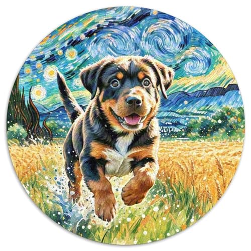 Rottweiler Hund Puzzle Rund Puzzles 1000 Teile Circular Puzzle 1000pcs (67.5x67.5cm) Für Erwachsene Kinder Tierschöne Haustiere Pädagogisches Familienpuzzle DIY Karton von NAOFEKUID