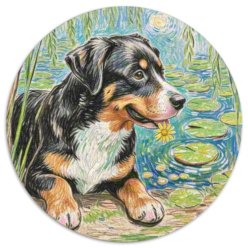 Rottweiler Hund Puzzles Rundes Puzzle 1000 Teile Circular Puzzles 1000pcs (67.5x67.5cm) Für Erwachsene Kinder Tierschöne Haustiere Stressabbau Spielzeug Familienpuzzle DIY Karton von NAOFEKUID