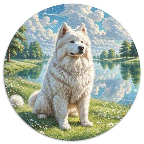 Samojed ‌ Dog Puzzle Rund Puzzles 1000 Teile Circular Puzzle 1000pcs (67.5x67.5cm) Für Erwachsene Kinder Tierschöne Haustiere Stressabbau Spielzeug Kreative DIY Karton von NAOFEKUID