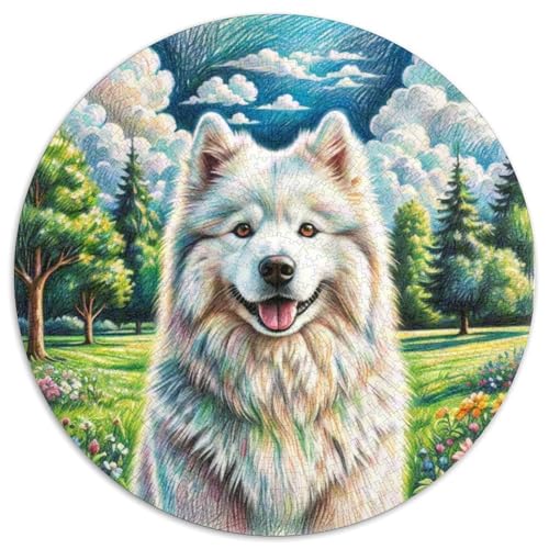 Samojed ‌ Dog Puzzle Rund Puzzles 1000 Teile Circular Puzzles 1000pcs (67.5x67.5cm) Für Erwachsene Kinder Tierschöne Haustiere Stressabbau Spielzeug Familienpuzzle DIY Karton von NAOFEKUID