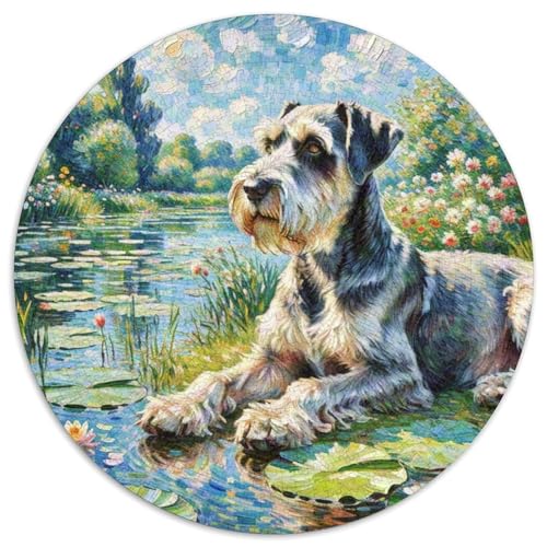 Schnauzer Hund Puzzle Rundes Puzzle 1000 Teile Circular Puzzles 1000pcs (67.5x67.5cm) Für Erwachsene Und Kinder Tierschöne Haustiere Pädagogisches Kreative DIY Karton von NAOFEKUID
