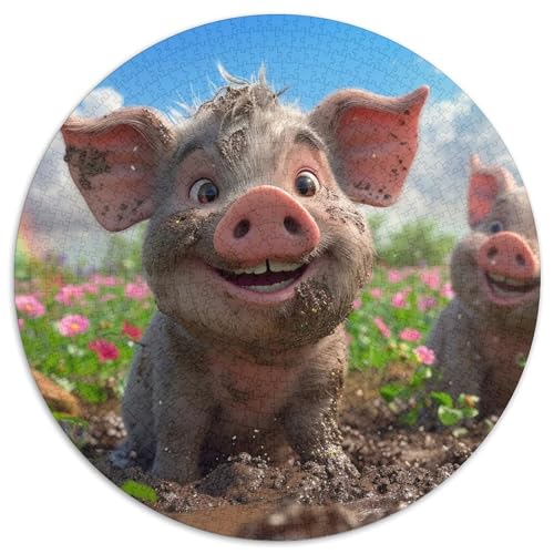 Schwein Puzzle Rund Puzzles 1000 Teile Circular Puzzles 1000pcs (67.5x67.5cm) Für Erwachsene Kinder Stressabbau Spielzeug Kreative DIY Karton von NAOFEKUID