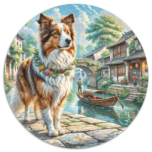 Shetlandsherhund Puzzle Rund Puzzles 1000 Teile Circular Puzzles 1000pcs (67.5x67.5cm) Für Erwachsene Und Kinder Tier niedliche Haustiere Stressabbau Spielzeug Familienpuzzle DIY Karton von NAOFEKUID