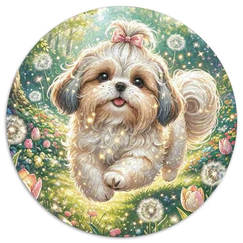 Shih Tzu Puzzles Rundes Puzzle 1000 Teile Circular Puzzle 1000pcs (67.5x67.5cm) Für Erwachsene Und Kinder Tier niedliche Haustiere Stressabbau Spielzeug Familienpuzzle DIY Karton von NAOFEKUID