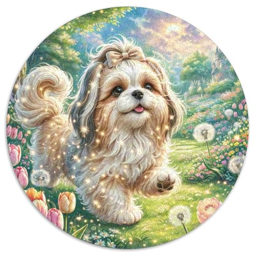 Shih Tzu Puzzles Rundes Puzzle 1000 Teile Circular Puzzles 1000pcs (67.5x67.5cm) Für Erwachsene Kinder Tier niedliche Haustiere Stressabbau Spielzeug Kreative DIY Karton von NAOFEKUID
