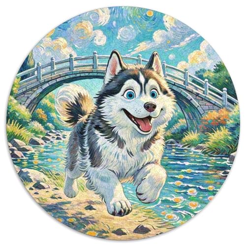 Sibirischer Hunde Husky Puzzle Rundes Puzzle 1000 Teile Circular Puzzles 1000pcs (67.5x67.5cm) Für Erwachsene Und Kinder Tierschöne Haustiere Pädagogisches Familienpuzzle DIY Karton von NAOFEKUID