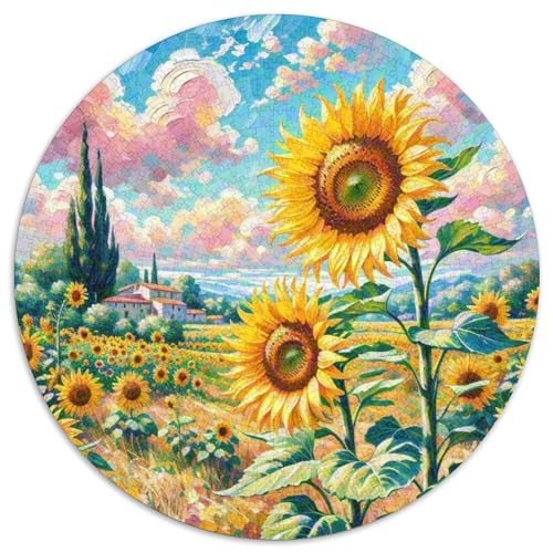 Sonnenblumen Puzzle Rundes Puzzle 1000 Teile Circular Puzzles 1000pcs (67.5x67.5cm) Für Erwachsene Kinder Schöne Landschaft Pflanze Pädagogisches Familienpuzzle DIY Karton von NAOFEKUID