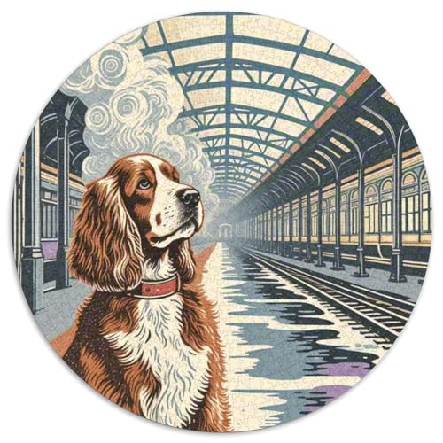 Springer Spaniel Hund Puzzle Rundes Puzzle 1000 Teile Circular Puzzles 1000pcs (67.5x67.5cm) Für Erwachsene Und Kinder Tierschöne Haustiere Stressabbau Spielzeug Kreative DIY Karton von NAOFEKUID
