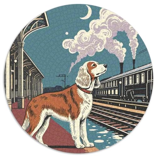 Springer Spaniel Hund Puzzles Rundes Puzzle 1000 Teile Circular Puzzles 1000pcs (67.5x67.5cm) Für Erwachsene Und Kinder Tierschöne Haustiere Stressabbau Spielzeug Familienpuzzle DIY Karton von NAOFEKUID