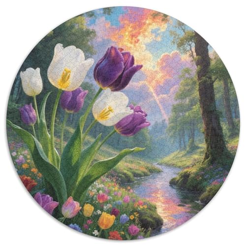 Tulpen Puzzles Rundes Puzzle 1000 Teile Circular Puzzles 1000pcs (67.5x67.5cm) Für Erwachsene Kinder Schöne Landschaft Pflanze Stressabbau Spielzeug Familienpuzzle DIY Karton von NAOFEKUID