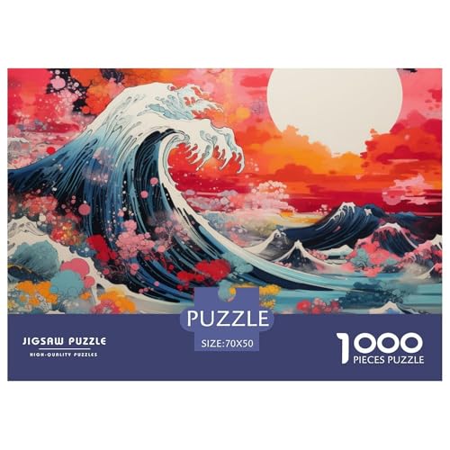 Wellen im japanischen Stil Puzzle 1000 Teile Puzzle 70x50cm/1000pcs Für Erwachsene Kinder Stressabbau Spielzeug Familienpuzzle DIY Karton von NAOFEKUID