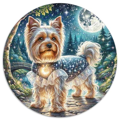 Yorkshire Terrier Puzzle Rund Puzzles 1000 Teile Circular Puzzles 1000pcs (67.5x67.5cm) Für Erwachsene Und Kinder Tier niedliche Haustiere Stressabbau Spielzeug Kreative DIY Karton von NAOFEKUID