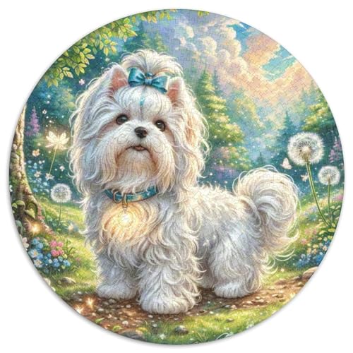maltesisch Puzzle Rundes Puzzle 1000 Teile Circular Puzzles 1000pcs (67.5x67.5cm) Für Erwachsene Kinder Tier niedliche Haustiere Stressabbau Spielzeug Kreative DIY Karton von NAOFEKUID