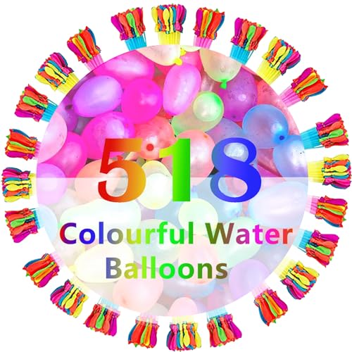 NAOLIU 518 Stück Wasserbomben, Wasserbombem Selbstschließend, Wasserballons mit 4 Wasserhahn Anschluss, Wasserbomben Luftballons, Wasserballons Selbstschließend, für Strände, Poolparty von NAOLIU