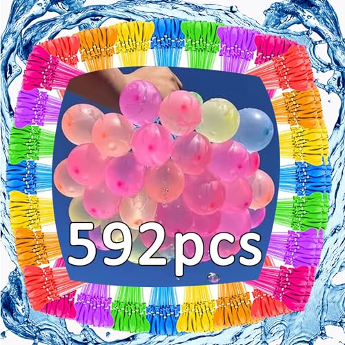 NAOLIU Wasserbomben Selbstschließend, 592 Stück Wasserballons, Bunt Wasserbombem, 60 Sekunden Schnellfüller, Wasserbombem mit 4 Wasserhahn Anschluss, Water Balloons für Kinder, Sommer von NAOLIU