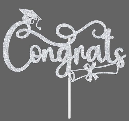 Congrats Cake Topper, Congratulations/So Proud of You, Class of 2024 High School/College Graduation Party Decorations Supplies, Silver Glitter Congrats Cake Topper, Congratulations/So Proud of You, Class of 2024 High School/College Graduation Party Decorations Supplies, Silver Glitter von NARLOPI