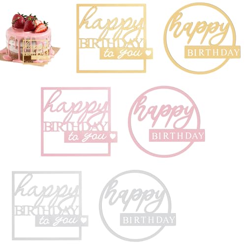 NAROSEBE 6 Stück Happy Birthday Tortendeko Tortenstecker Kuchenstecker Geburtstag, Acryl Happy Birthday Cake Topper, Kuchen Deko Tortenaufleger Geburtstag für Mädchen Jungen Frauen Mann von NAROSEBE