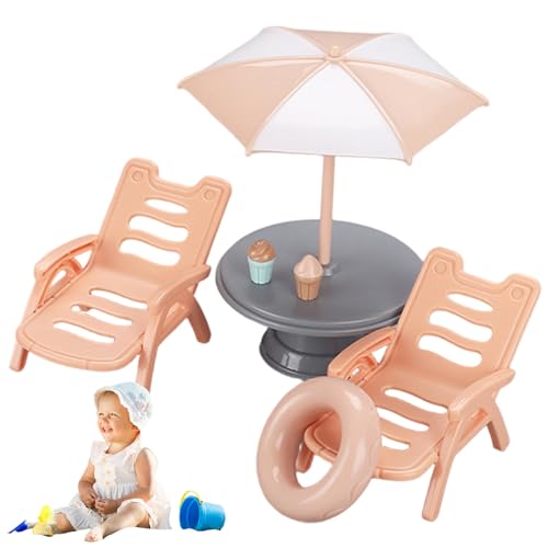 1 Set Mini Beach Stuhl Realistic Dollhouse Accessoires Set umfasst 2 Strandstühle, Tisch mit Regenschirm, Schwimmring und 2 Eiscreme Plastikminiatur -Sachen für Doll House -Einstellung 1 Set Mini Beach Stuhl Realistic Dollhouse Accessoires Set umfasst 2 Strandstühle, Tisch mit Regenschirm, Schwimmring und 2 Eiscreme Plastikminiatur -Sachen für Doll House -Einstellung von NASSMOSSE