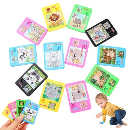 10pcs Slide-Puzzle, 16-Grid-Niedlichkeit tragbares Mini-Tierrätsel, sicheres reibungsloses Bildungsspielzeug für Mädchen, Jungen, Jungen von NASSMOSSE