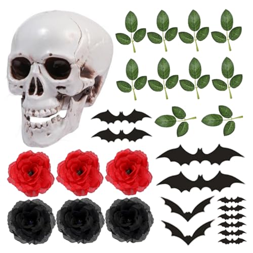 29 Teile/satz Halloween Kuchen Dekorationen Gothic Schädel Halloween Kuchen Topper mit Rosen Fledermäuse & Zweige für Party Festival Lieferungen von NASSMOSSE