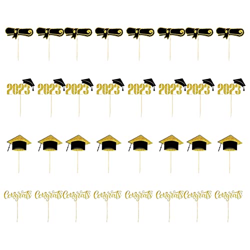 Cupcake-Topper für Abschlussfeier, 2023, Mini-Klasse von 2023, Cupcake-Topper, Zubehör, Congrats Grade Cap, Diplom, Cupcake-Picks für Abschlussfeier, 32 Stück von NASSMOSSE