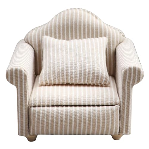 Dollhouse Couch 1/12 Miniatur Beige Stripe Dollhouse Stuhl mit dekorativem Wurfkissen multifunktionale Möbel für Wohnzimmer oder Schlafzimmer, Single Couch Dollhouse Couch 1/12 Miniatur Beige Stripe Dollhouse Stuhl mit dekorativem Wurfkissen multifunktionale Möbel für Wohnzimmer oder Schlafzimmer, Single Couch von NASSMOSSE