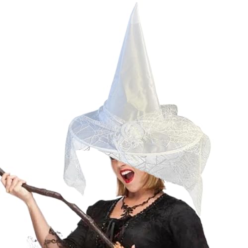 Hexenhut für Frauen Spitzenzauberer Hut weißer Hexe verrückt nach Kostümen, Cosplay, Party Halloween Dekor von NASSMOSSE