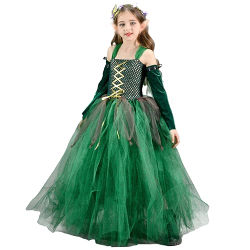 NASSMOSSE 1 Set Fairy Kostüm für Mädchen, elegante mysteriöse modische grüne Kostüme, langes Feen -Cosplay -Abendkleid, M Halloween Dekor von NASSMOSSE