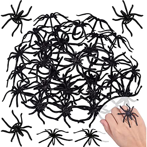 NASSMOSSE 300pcs Spinnenringe Ringe für Kinder Party Gefälligkeiten 1.96 '' schwarzer Plastikspinnenmasse für Kinder Kostümzubehör Party Dekoration Lieferant Halloween Dekor von NASSMOSSE