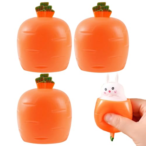 NASSMOSSE 3pcs Stressspielzeug für Kinder, niedliche Karotten Kaninchen -Stress -Squeeze -Spielzeug, Dehnbare Ultra -weiche Angst -Helfer -Bälle für Partygunst, Schulbelohnungen von NASSMOSSE