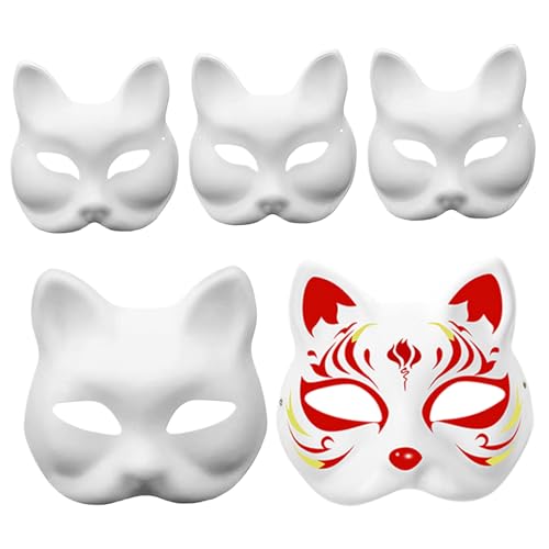NASSMOSSE 5pcs Therian Masken, diy handgemalte Fuchsmaske, weiße Papierkatze Masken, lustige Tiermasken für Cosplay -Party, Maskerade 7.1x6.7 von NASSMOSSE