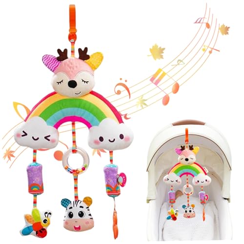 NASSMOSSE Hängende Babyspielzeug, niedlicher Comic-Ruhestrollerspielzeug mit Glocken & Teether, farbenfrohe Begleitbaby Geschenke für Auto, Krippe, Zuhause, Stil-1 von NASSMOSSE