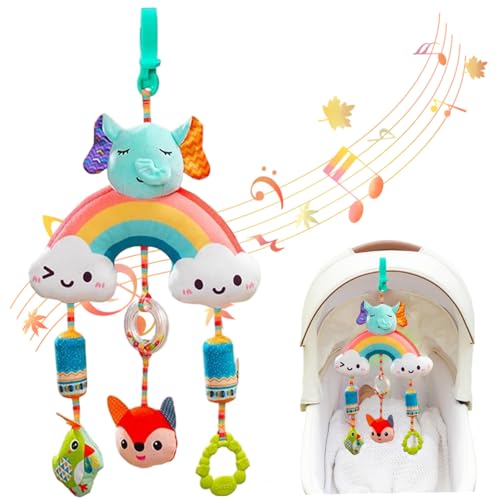 NASSMOSSE Hängende Babyspielzeug, süßer Cartoon -Ruhestrollerspielzeug mit Glocken & Teether, farbenfrohe Begleitbaby Geschenke für Auto, Krippe, Zuhause, Blau von NASSMOSSE