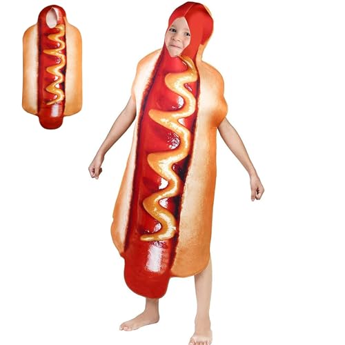 NASSMOSSE Hot -Dog -Kostümkinder, realistische und lustige ärmellose Hot -Dog -Kostüm, durchschnittliche Größe weiche Kinder Kleid Kostüme für Halloween, Party von NASSMOSSE