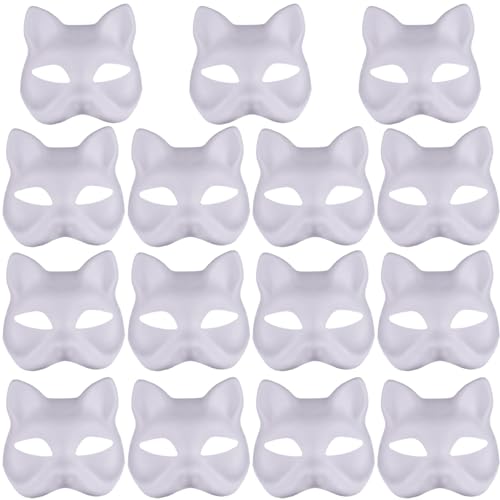 NASSMOSSE Katzenmaske, 15 PCS White DIY Leere Tiermasken mit Elastizitätsband für Party, Cosplay von NASSMOSSE