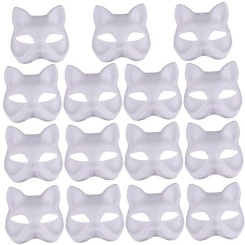 NASSMOSSE Katzenmaske, 15 Stück, Halbfuchsmaske, weiße Therian-Maske, DIY-Tiermaske, bemalbare Blanko-Masken, mit elastischem Band, Tier-Gesichtsmaske für Halloween, Maskerade-Party, Cosplay NASSMOSSE Katzenmaske, 15 Stück, Halbfuchsmaske, weiße Therian-Maske, DIY-Tiermaske, bemalbare Blanko-Masken, mit elastischem Band, Tier-Gesichtsmaske für Halloween, Maskerade-Party, Cosplay von NASSMOSSE