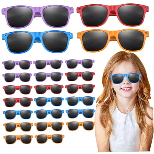 NASSMOSSE Kinder Sonnenbrille Bulk, 24pcs UV-resistente Kinder Sonnenbrillen Party Gunst, 4, 9x1, 2 Zoll Buntes Kleinkind-Brillen für Strandgeburtstagsfeier, Style 1 von NASSMOSSE