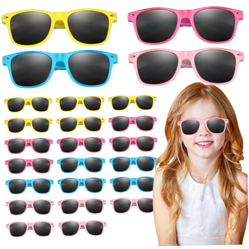 NASSMOSSE Kinder Sonnenbrille Bulk, 24pcs UV-resistente Kinder Sonnenbrillen Party Gunst, 4, 9x1, 2 Zoll Buntes Kleinkind-Brillen für Strandgeburtstagsfeier, Style 2 von NASSMOSSE